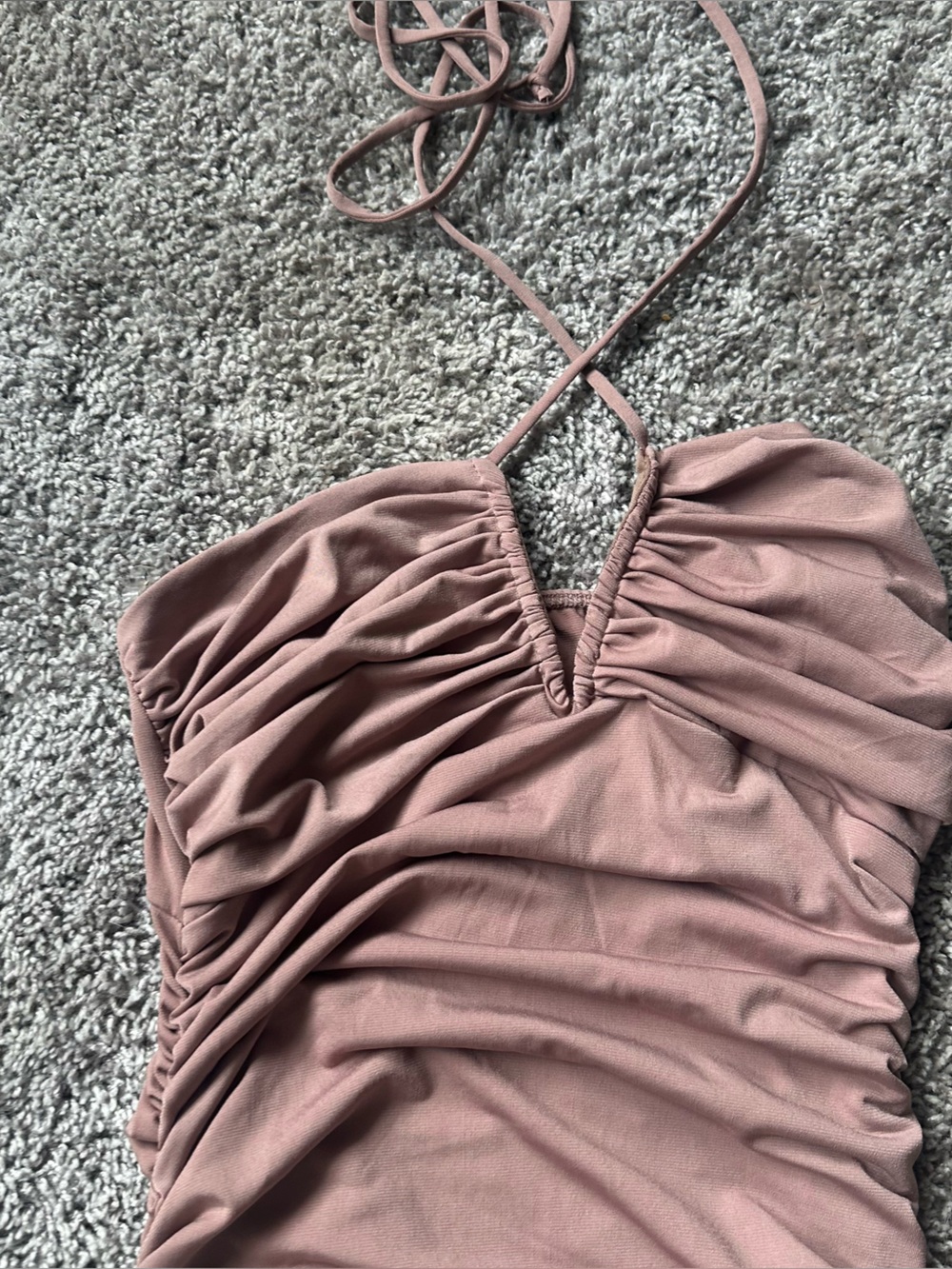 Timing Mauve Ruched Mini Dress with Drawstring - Picture 3 of 4